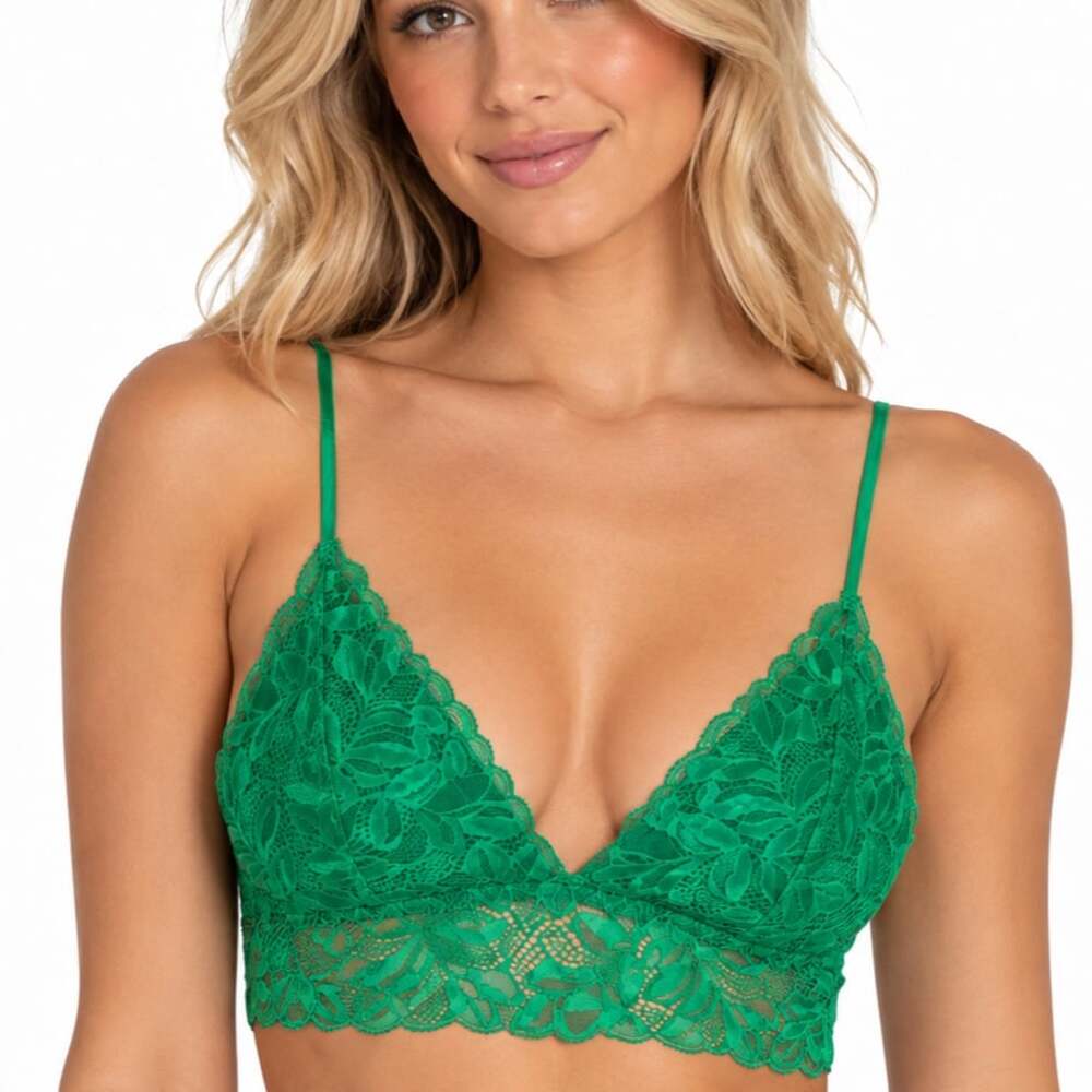 Primark Green Floral Lace Triangle Bralette Longline Scalloped